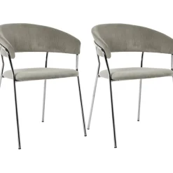 KARE Design Armlehnstuhl Belle Cord Beige Chrom (2/Set)- Stühle