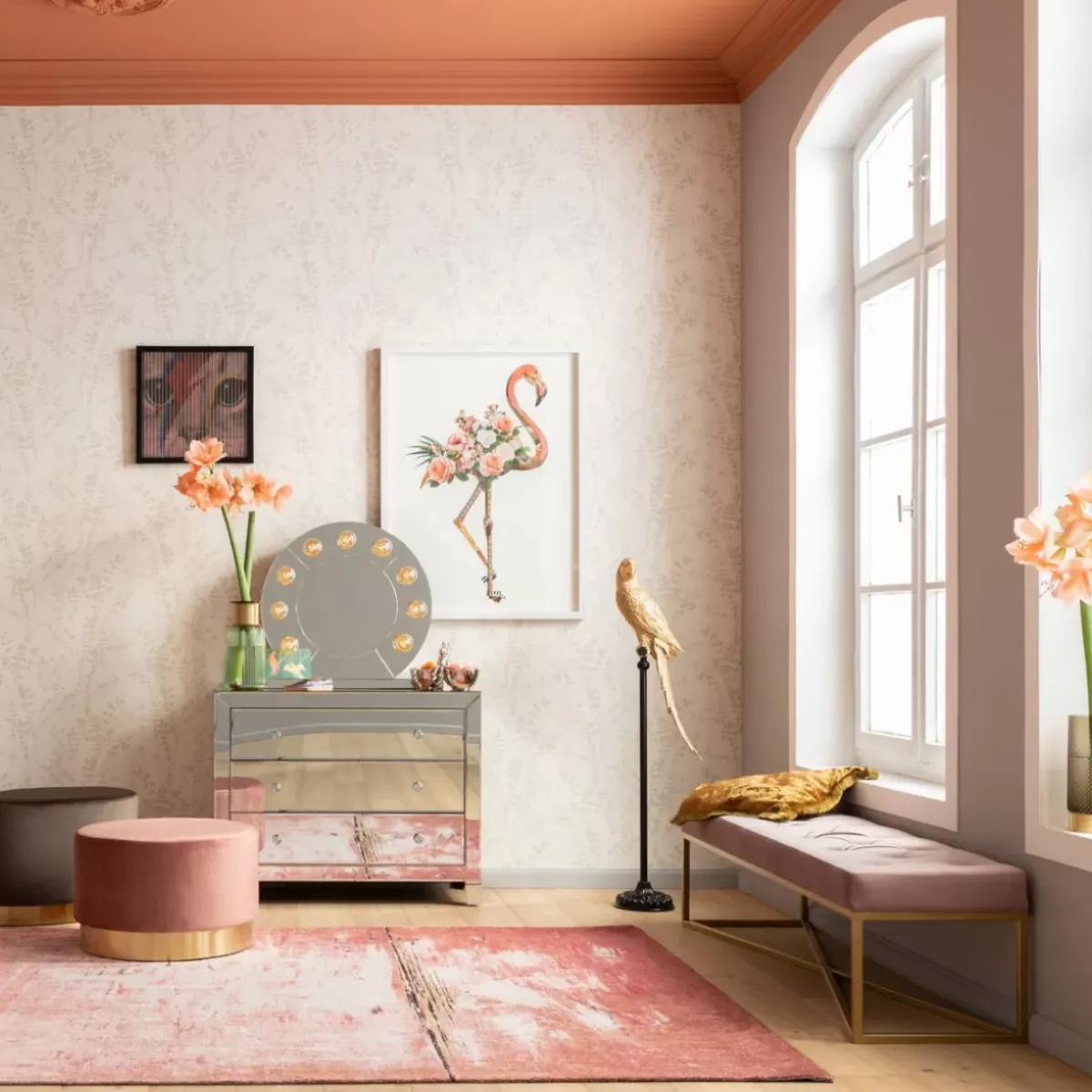 KARE Design Bank Crossover Rose Messing 150X40Cm- Sitzbänke