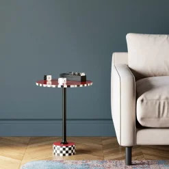 KARE Design Beistelltisch Domero Checkers Rot O40Cm- Tische