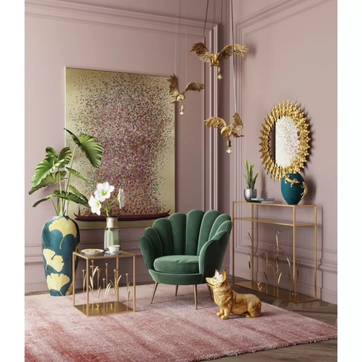 KARE Design Bild Touched Flower Boat Gold Pink 160X120Cm- Bilder