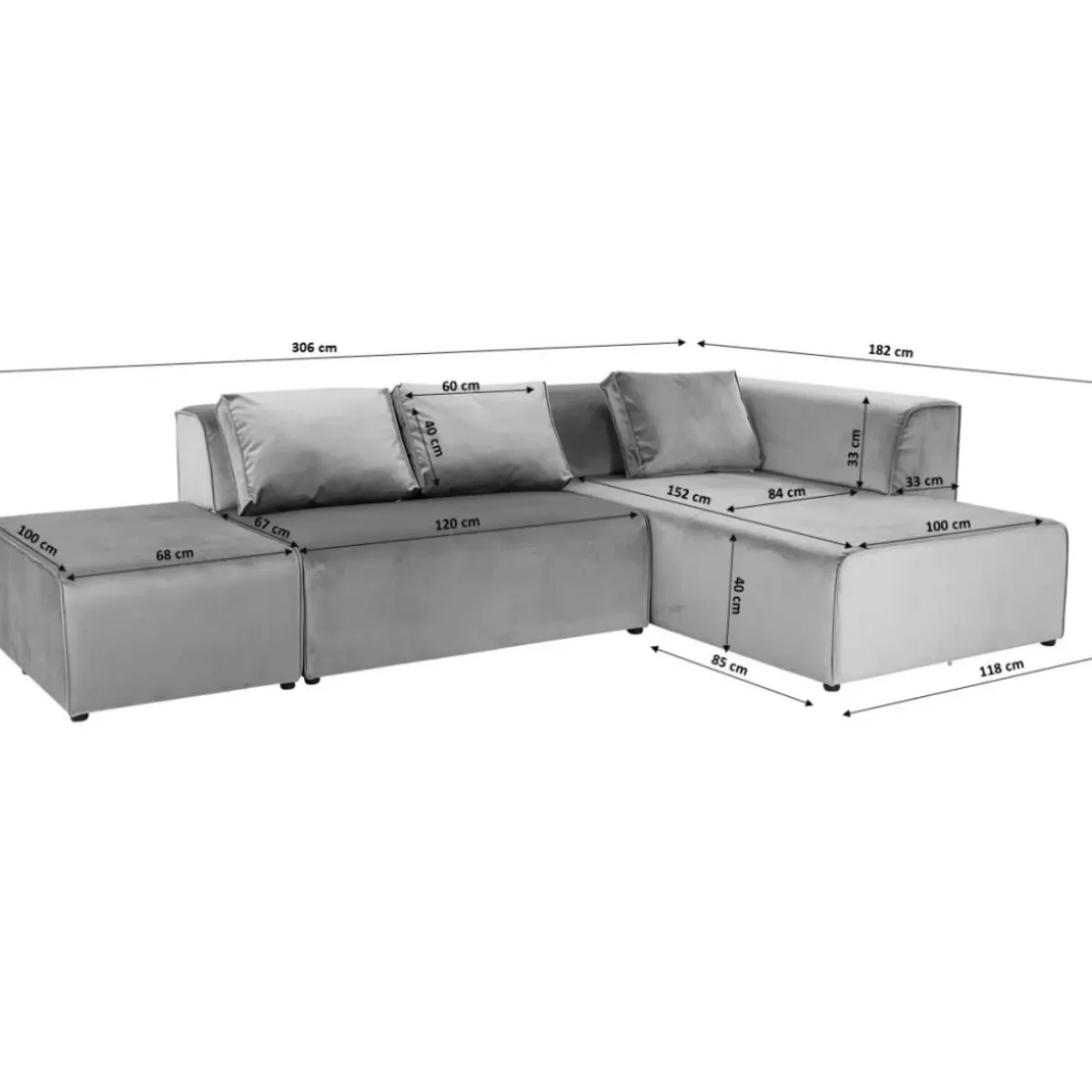KARE Design Infinity Ottomane Elements Grau Links- Sofas & Couches