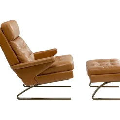 KARE Design Sessel Mit Hocker Breno Braun- Sessel