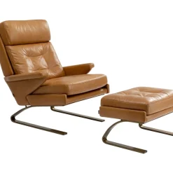 KARE Design Sessel Mit Hocker Breno Braun- Sessel