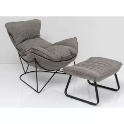 KARE Design Sessel Mit Hocker Snuggle Grau (2/Tlg)- Sessel