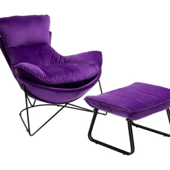 KARE Design Sessel Mit Hocker Snuggle Lila (2/Tlg)- Sessel